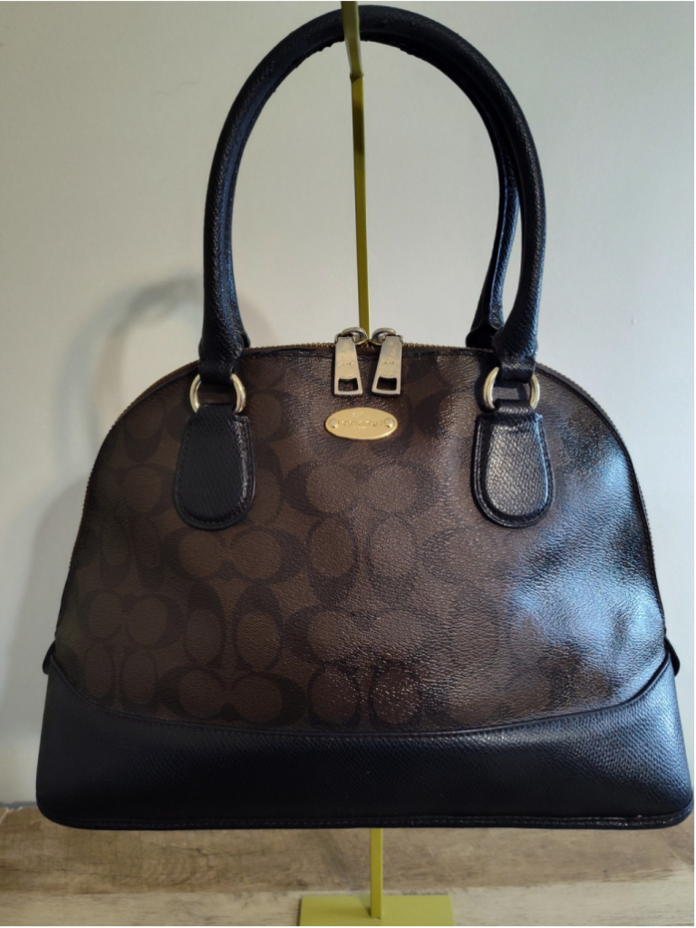 Women's Coach Signature Satchel Bag Brown and Black